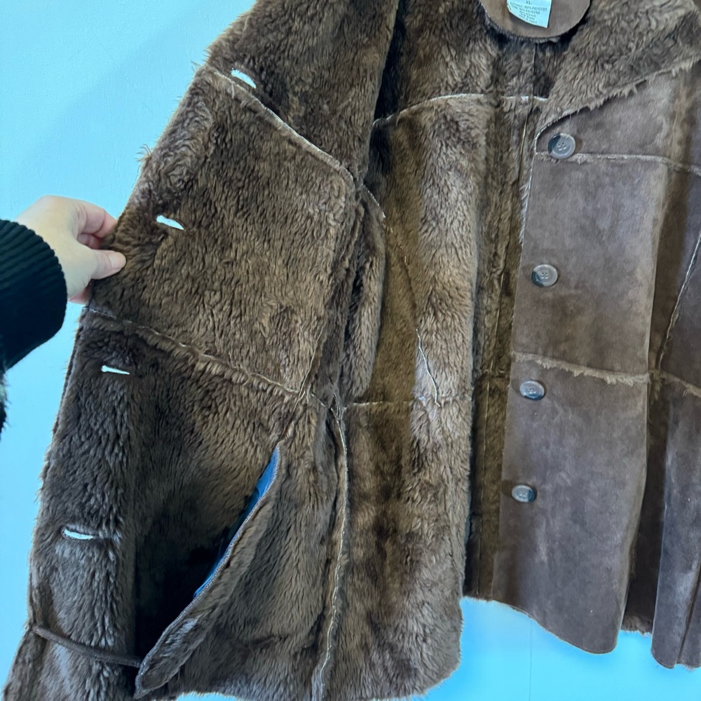 Vintage Y2K Faux Shearling Coat Penny Lane Chocolate Brown Jacket Womens XL - Picture 9 of 10